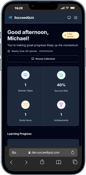 SucceedQuiz app preview on iPhone